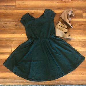 Forest Green Cap Sleeve Skater Dress